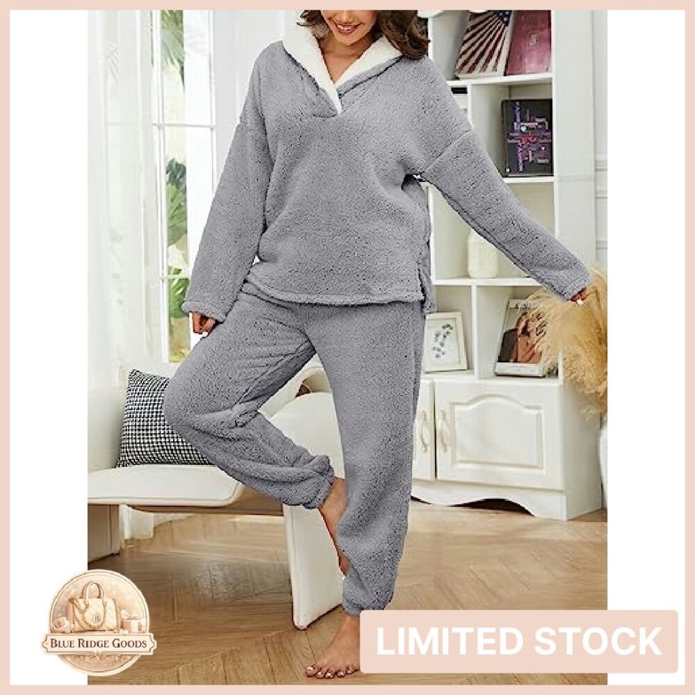 Fluffy Fleece Pajamas Set Cozy Oversized Chic Lounge Wear Pullover Pants - Picture 5 of 8
